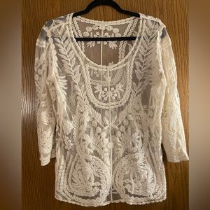 St. Tropez West Lace Ivory Color Top, Size Medium